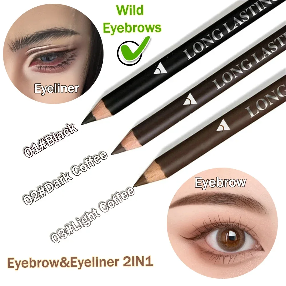 3-Color Long Lasting Black Brown Eyebrow&Eyeliner Pencil Waterproof Sweat Proof Halo Proof Wooden Pole Liner Cosmetic Pen 1/3Pc