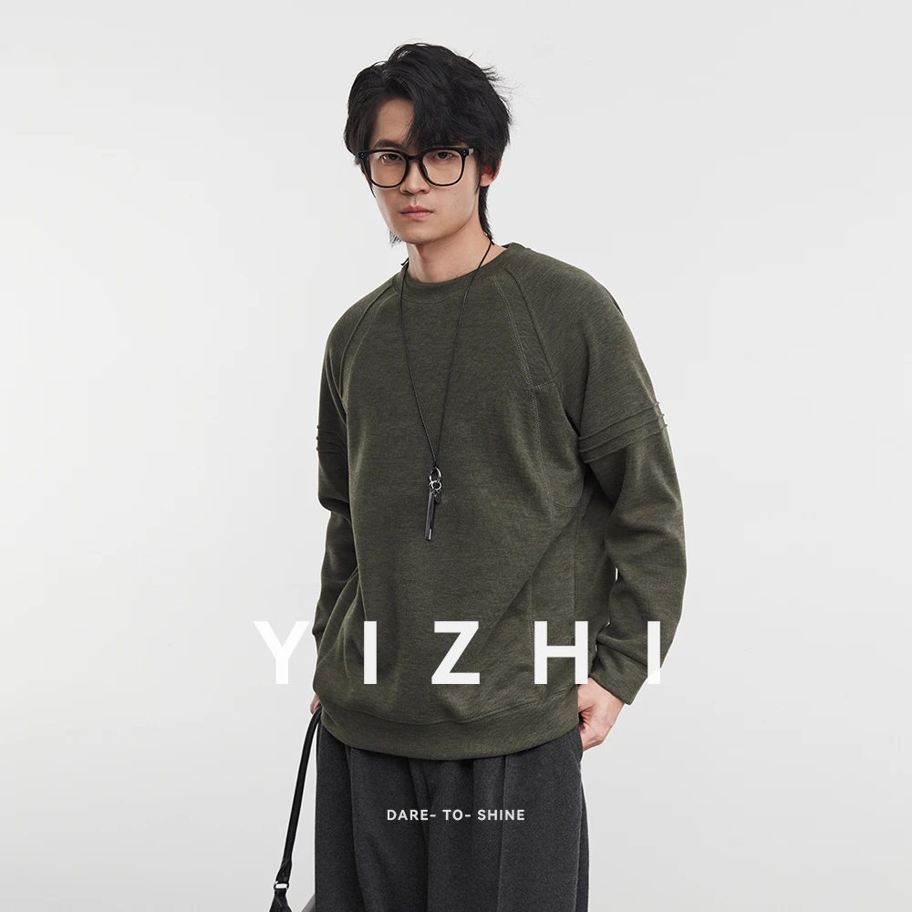 

Fashion Men's Velvet Round Neck Sweatshirt Collection Topstitch Design 2025 Winter New Long-sleeved Top Bottoming Shirt Pullover