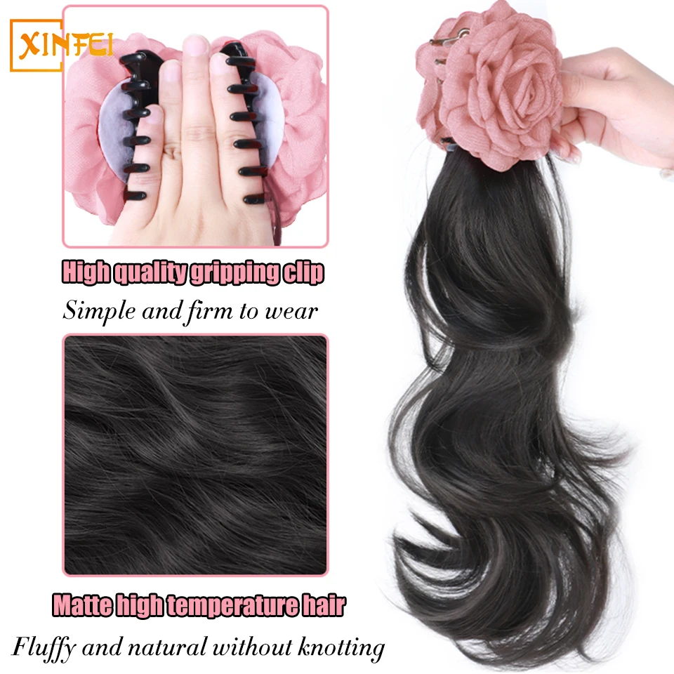 High-temperature Hair Synthetic Wig Women's Romantic Rose Gripping Clip Type Administrative Levels Big Waves Fluffy Ponytail