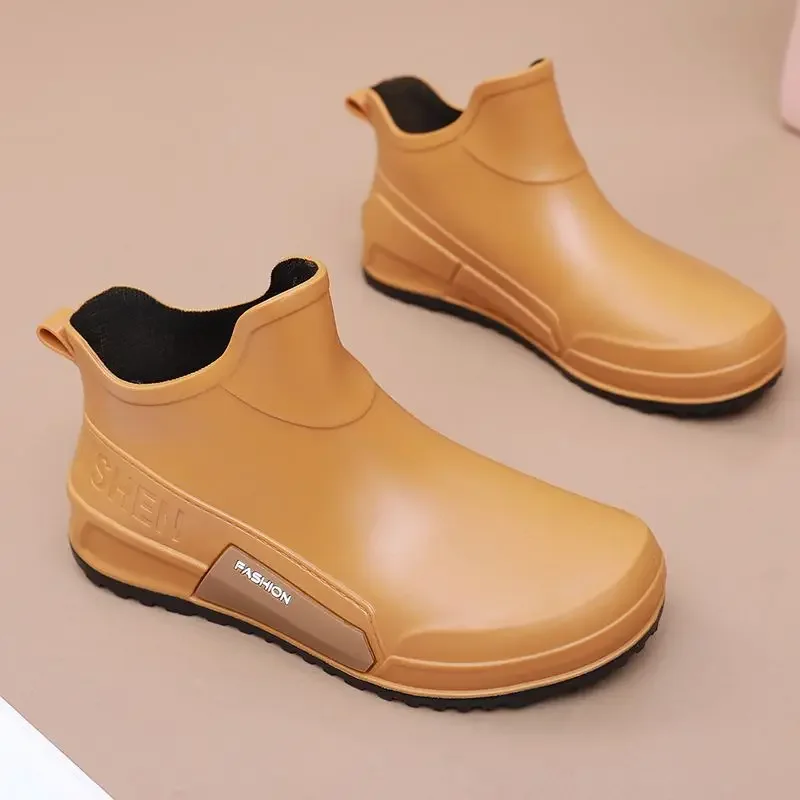 

Yellow Slip-on Young Students Soft Man Shoes Rainy Day High Quality Low-heel Garden Original 2025 Plastic New Rain Boots for Men