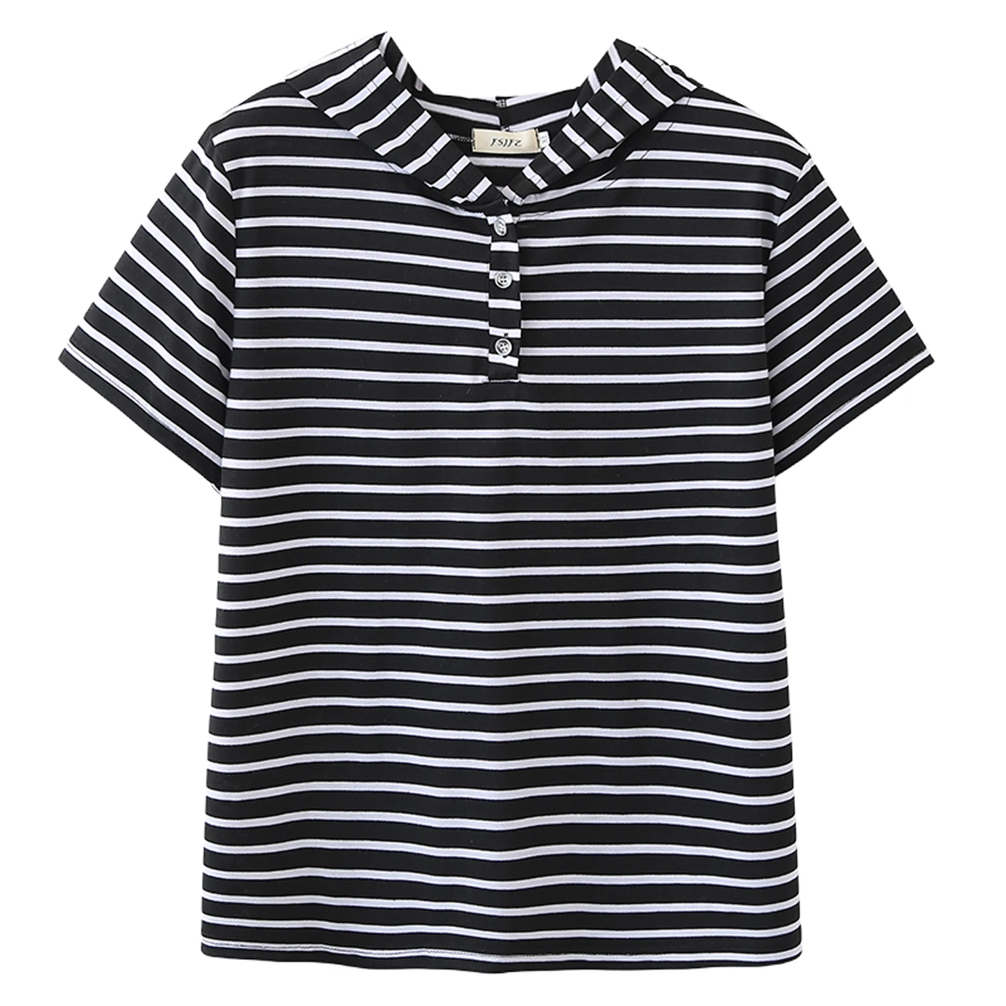 

2026 Summer Plus Size Striped Polo Shirt Women Hooded Short Sleeve Slim Casual All Match Tops For Curvy Ladies 782