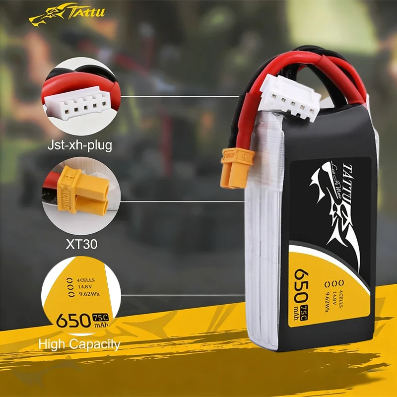 Original TATTU Battery 4S 14.8V 650mAh 75C Lipo Battery Suitable For FPV Drone Remote Control Toy Car Model Toy Backup Battery