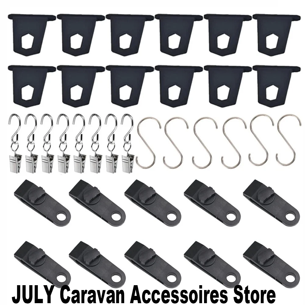 

36x For Fiamma Thule Omnistor Motorhome RV Awning Hooks Lights Camping Hangers S Shaped Set Camping Tent Clamp Tarp Clips Buckle