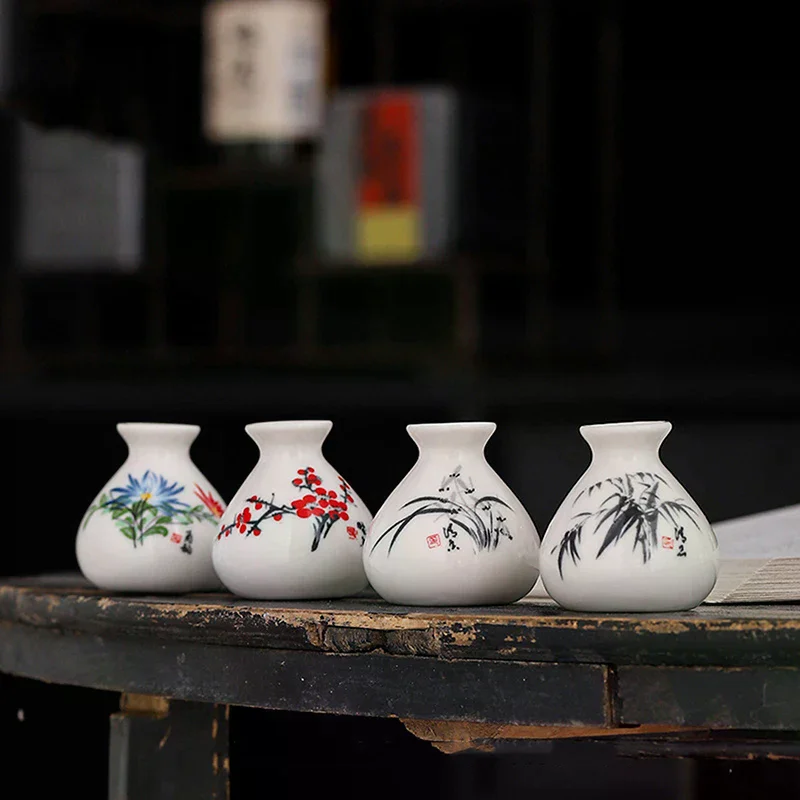 White Chinese Style Mini Ceramic Vase Niche Home Dry Ice Kettle Ornament DIY Decoration Miniatures Flower Vase Crafts Gift Retro