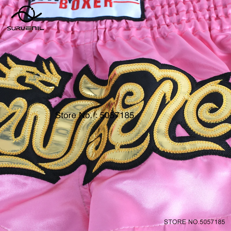 Short Muay Thai de boxe solide pour hommes et femmes, broderie dorée, arts martiaux, anneau de Rotterdam, grappin, pantalon de boxe