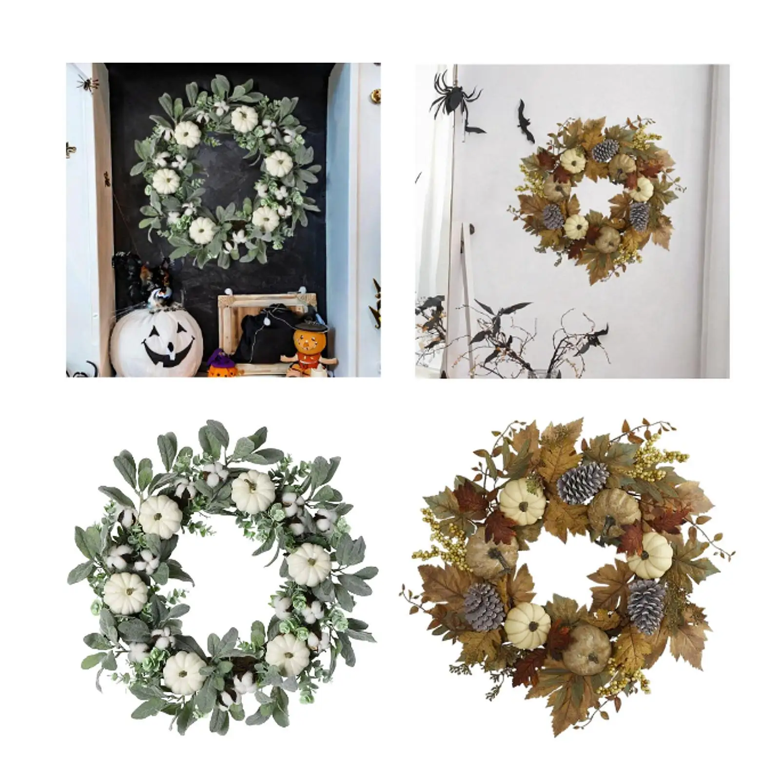 17.72inch Fall Wreath for Front Door Decorative Harvest Door Wreath with White Pumpkin for Holiday Shelf Office Farmhouse Garden