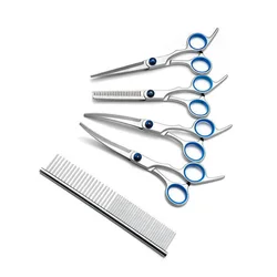 Pet Grooming Shears, 6 Inch Stainless Steel Hair Cutting Curved Thinning Shears Kit Scissors Sets for Home (Color : Blue)