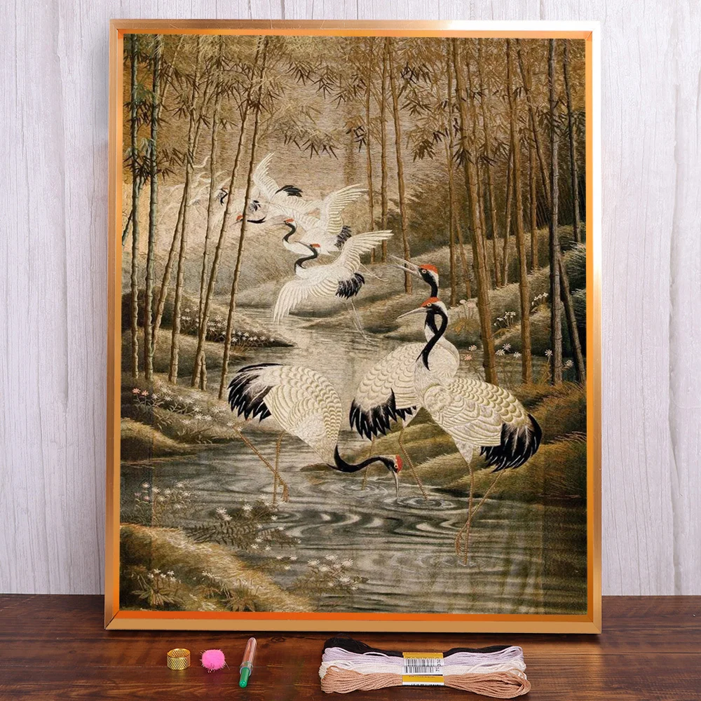 Red-crowned Crane Printed Canvas 11CT Cross-Stitch DIY Embroidery Patterns Knitting Hobby Needlework Sewing Magic Needle Mulina