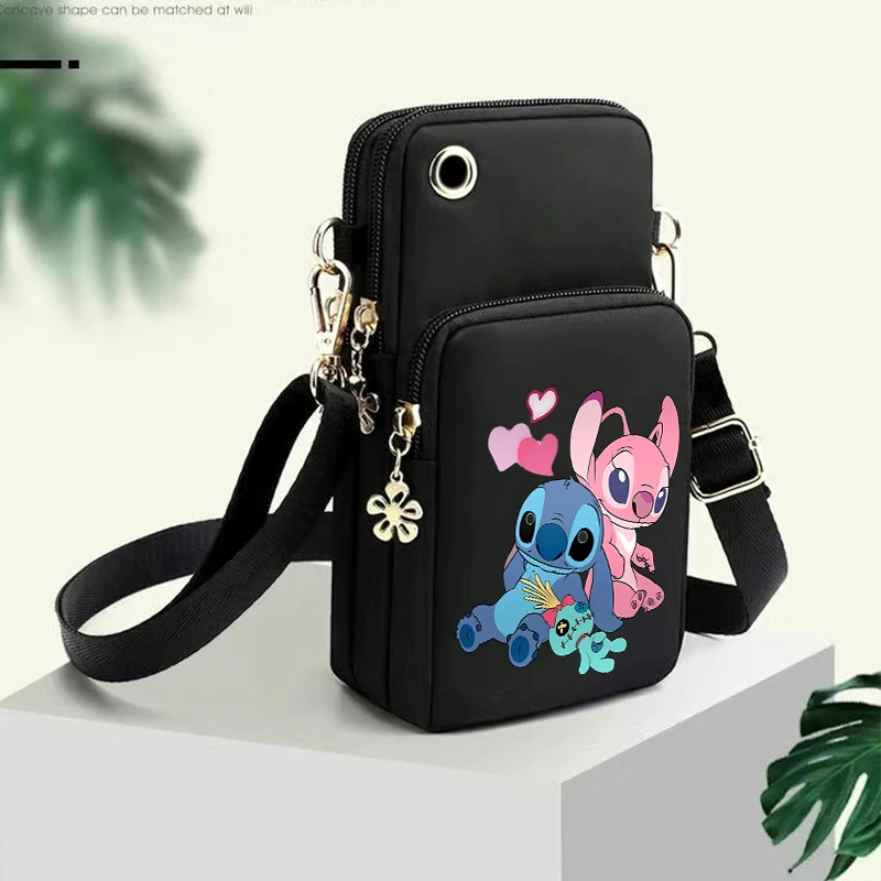 Disney Lilo&stitch Mobile Phone Crossbody Bags for Women Mini Square Shoulder Bag Cell Phone Pouch Headphone Plug Layer Wallet