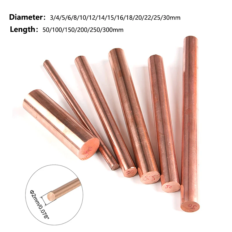 1/5pcs multiple sizes copper round bar rod metal rods diameter 3mm -30mm Length 100mm-30mm