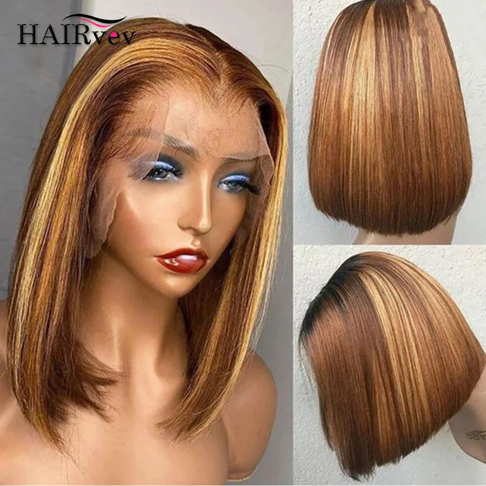 Highlight Wig Straight Short Bob Wigs 4 27 Ombre Lace Front Human Hair Wig Pre Plucked 4X4 HD Lace Closure Wig 13x4 Lace Bob Wig