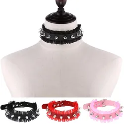 2022 Black Goth Choker Necklace Lace Spiked Leather Collar Girls Jewelry Costume for Women Gothic Accessories