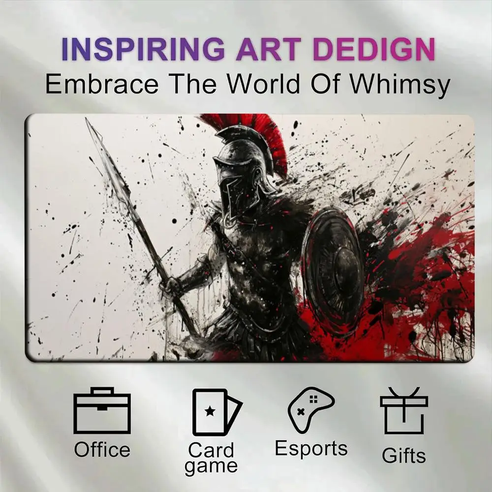Extended Gaming Desk Mat Vintage Splash Ink Spartan Warrior Pattern Non Slip Rubber Base Waterproof Mouse Pad for Computer