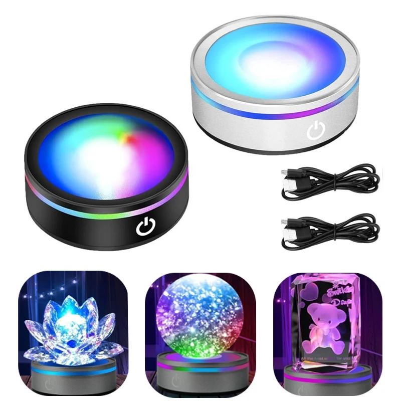 LED Light Base Colorful Round Show Stand Display Base Plate 6 color for 3D Crystal Glass Art Crystal Display Base Stand