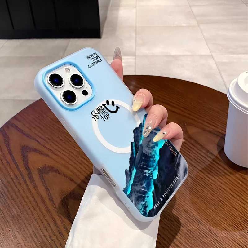 トレンドクールブルーライトマウンテンピークiPhoneケース iPhone 16 15 14 13 12 11ProMax用 シリコン製耐衝撃ケース ミニマリストカバー