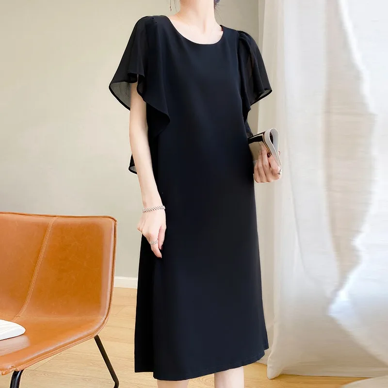 فستان نسائي صيفي 2025 فضفاض للتنحيف ort Sve Dr Bla من الساتان على شكل حرف a تنورة خل الأم قابلة للتنقل