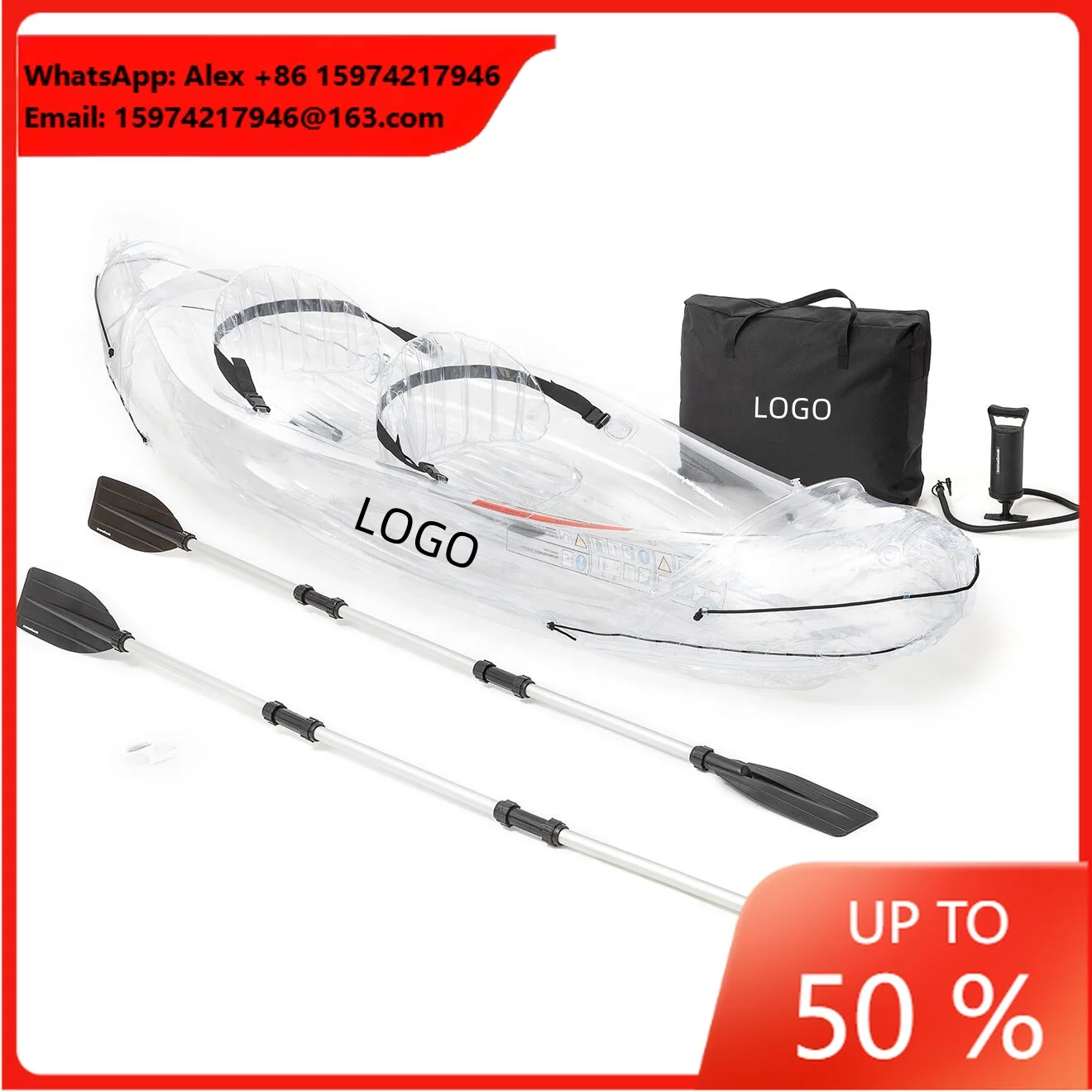 Paros Innovagoods 10ft Vicking New Design Sit Top Fishing Kayak 2 Places Inflatable Transparent Kayak Accessories Rowing Boats