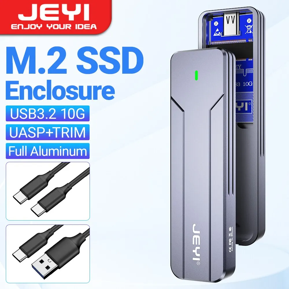 JEYI M.2 NVMe NGFF SSD Enclosure, Full aluminium USB 3.2 Gen 2 10gbps PCIe o SATA 6gbps M-Key B- Key M.2 Case Support Trim UASP