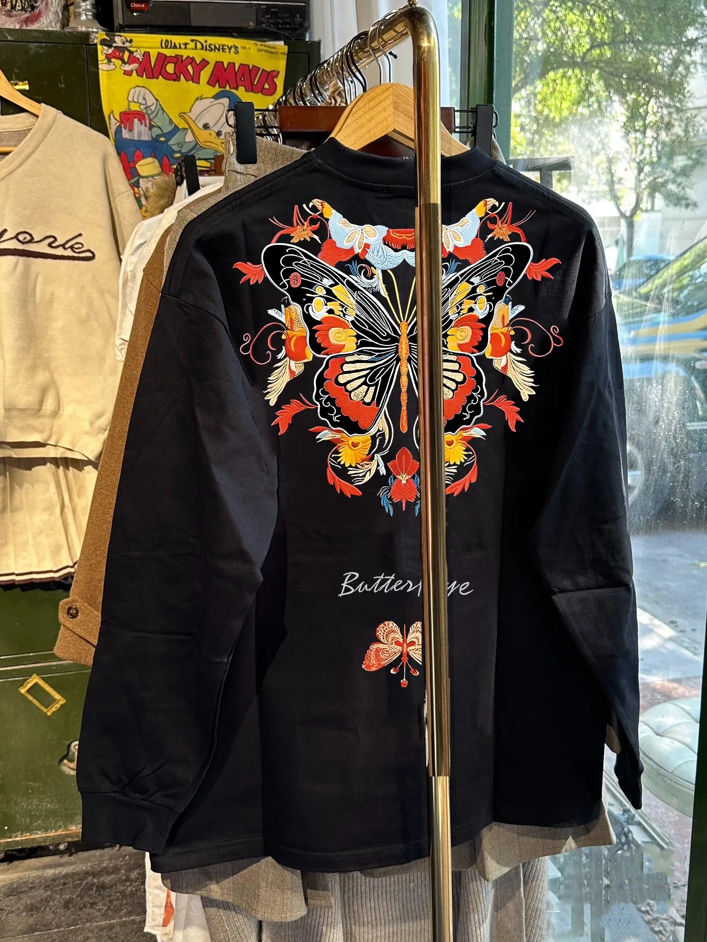 

Print Cotton Long Sleeve Street Style T-Shirt Youthful Vitality Loose Fit Straight Hem round Neck Outerwear for Men