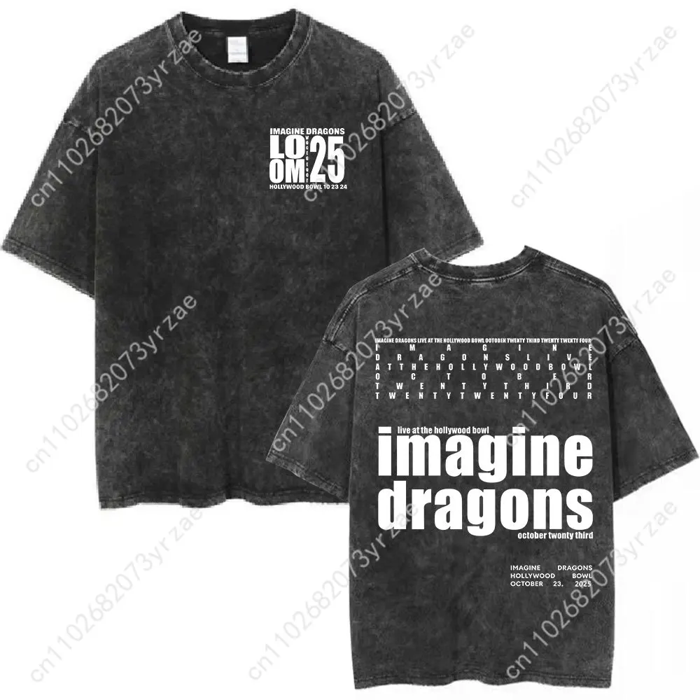 Imagine Dragons Band Retro Wash Tshirt Man Woman High Quality Vintage T Shirt Fashion Cotton Short Sleeves Soft Breathable Tops