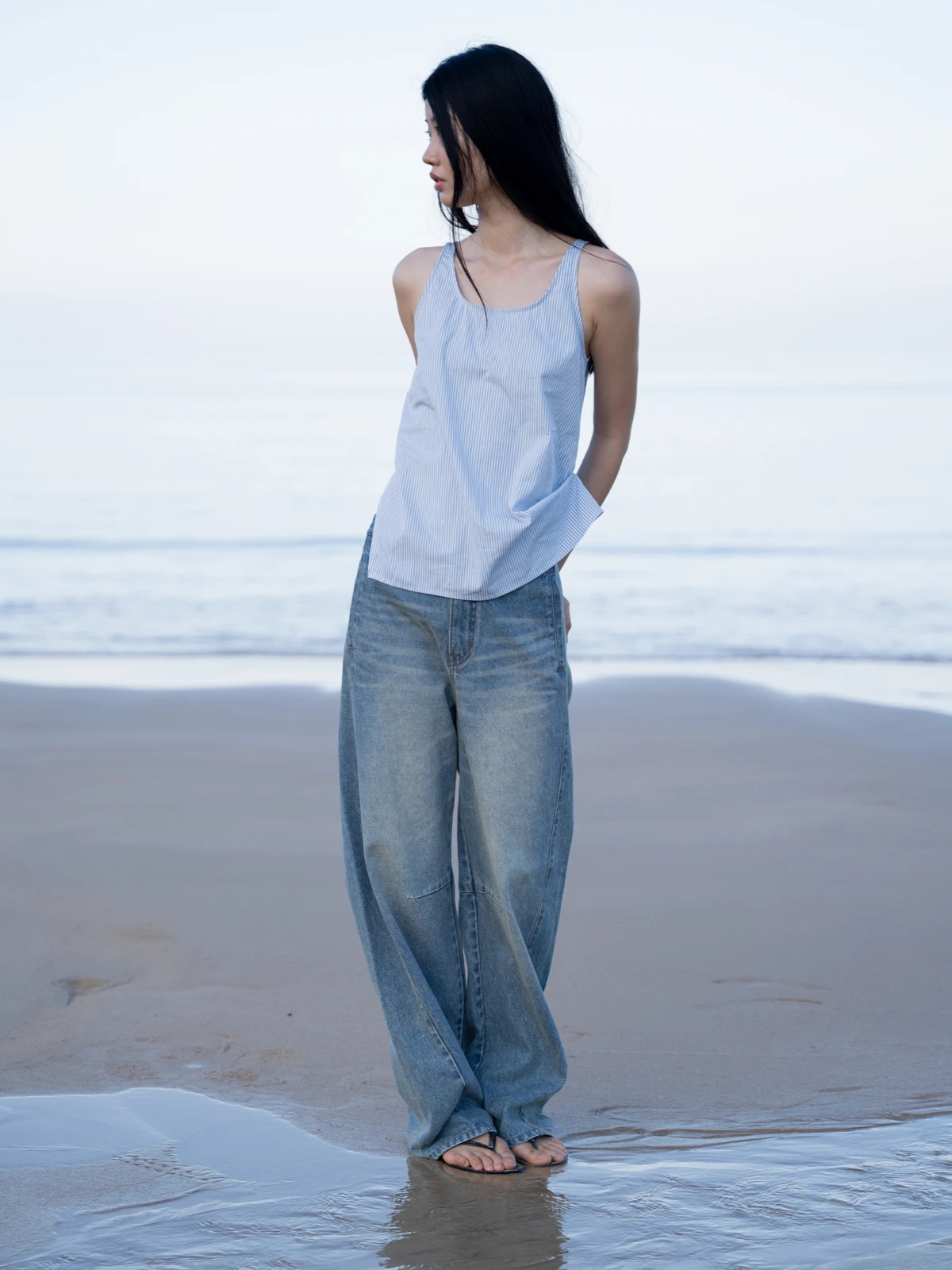 

Винтажные джинсы JATPIT с эффектом потертости, прямого кроя, авторский дизайн, женские повседневные джинсы прямого кроя из синего денима, на все сезоны