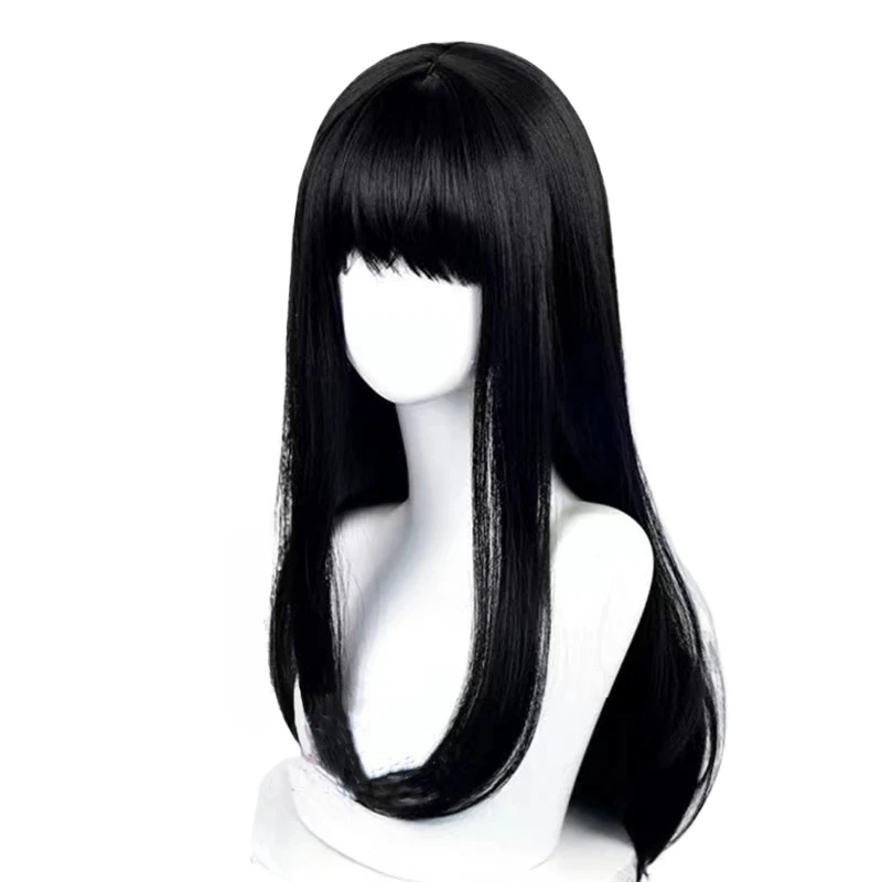 Anime Character Cosplay Wig Black Long Straight Hair With Bangs Mitaka Asa Cos Kawakami Tomie Natural Breathable Head Cover