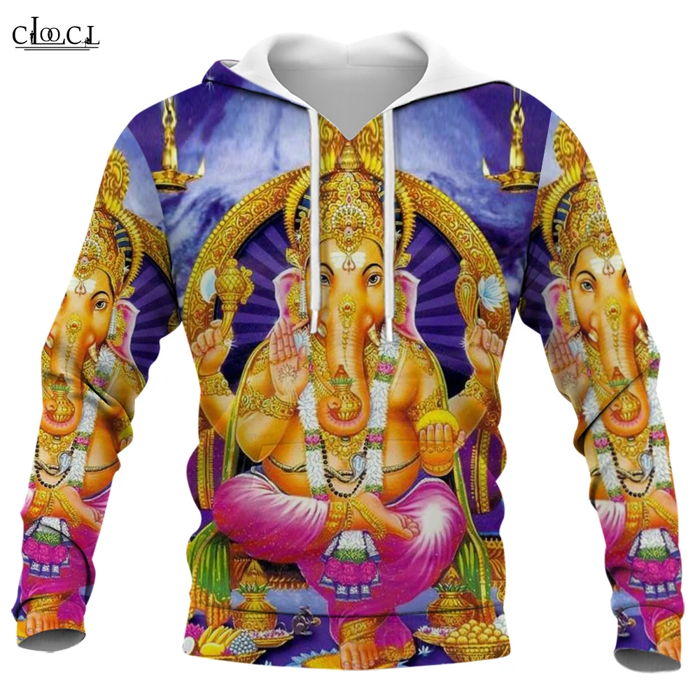 Cloocl hoodies homens ganesha 3d impresso masculino hoodies de manga longa menino menina casual feminino streetwear pulôver moletom com capuz roupas