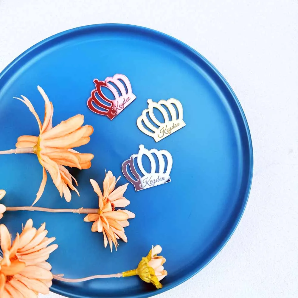 Personalisierte Acryl-Kronen-Namensschilder, Maßgefertigte Spiegelschilder, Gravierte Schokoladen-Namensschilder, Individuelle Babyparty-Etiketten, Party-Gastgeschenke