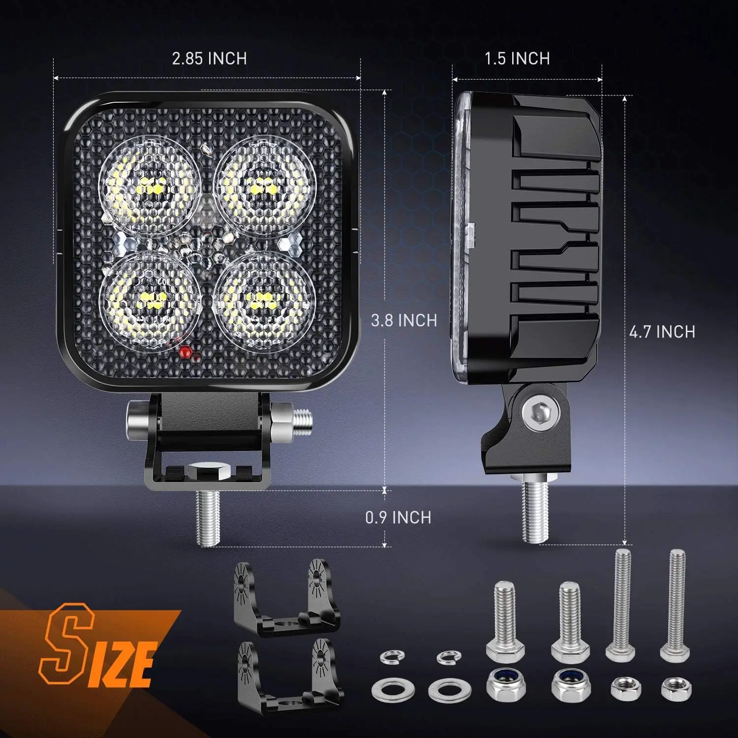 2PCS 3Inch Led Square 1500LM Built-in EMC Work Light 90 Degree Flood Beam Angle for Offroad Side Rear Back-Up Reverse Lamps