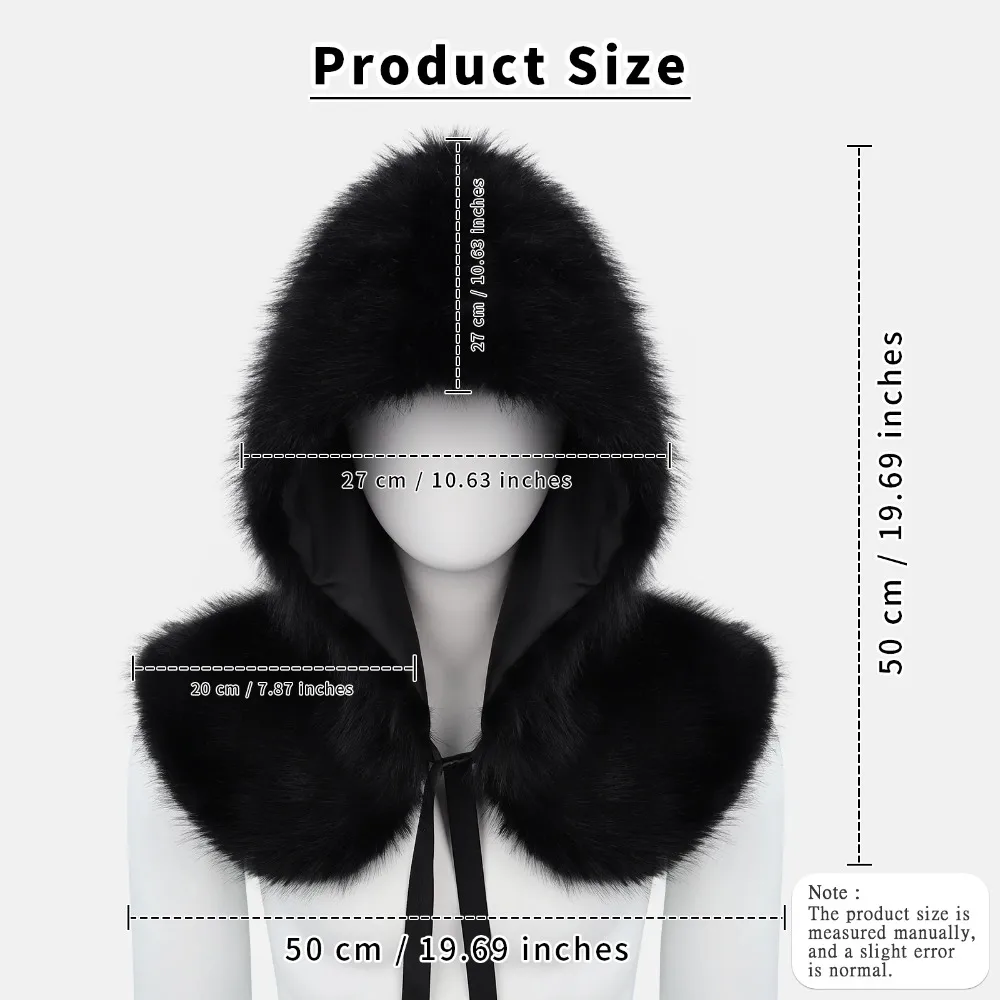 Viking Faux Fur Hooded Shawl Mantle Shoulder Wrap Collar Cloak Hood Hat Headpiece Cosplay Warm Cape Costume Accessory