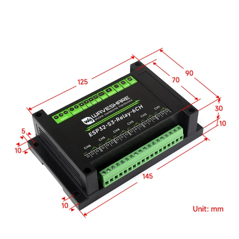 Imagem -06 - Waveshare-módulo de Relé Wifi Wifi Abs Suporta Wi-fi Bluetooth Rs485 Interface Pico Esp32-s3 6ch