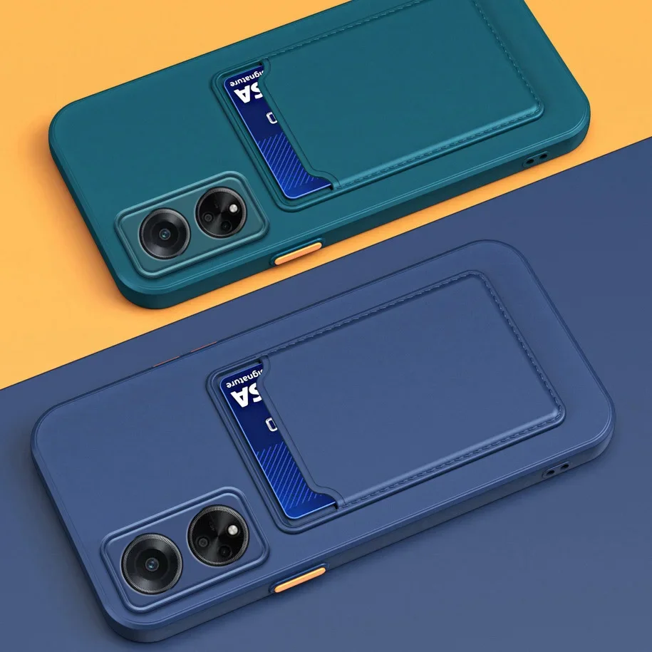 Liquid Silicone Case For OPPO A98 A78 A58 A17 A17K A57 2022 A77 A96 A36 A76 A16 A55 A54 A53S A94 A74 A95 Card Slot Cover