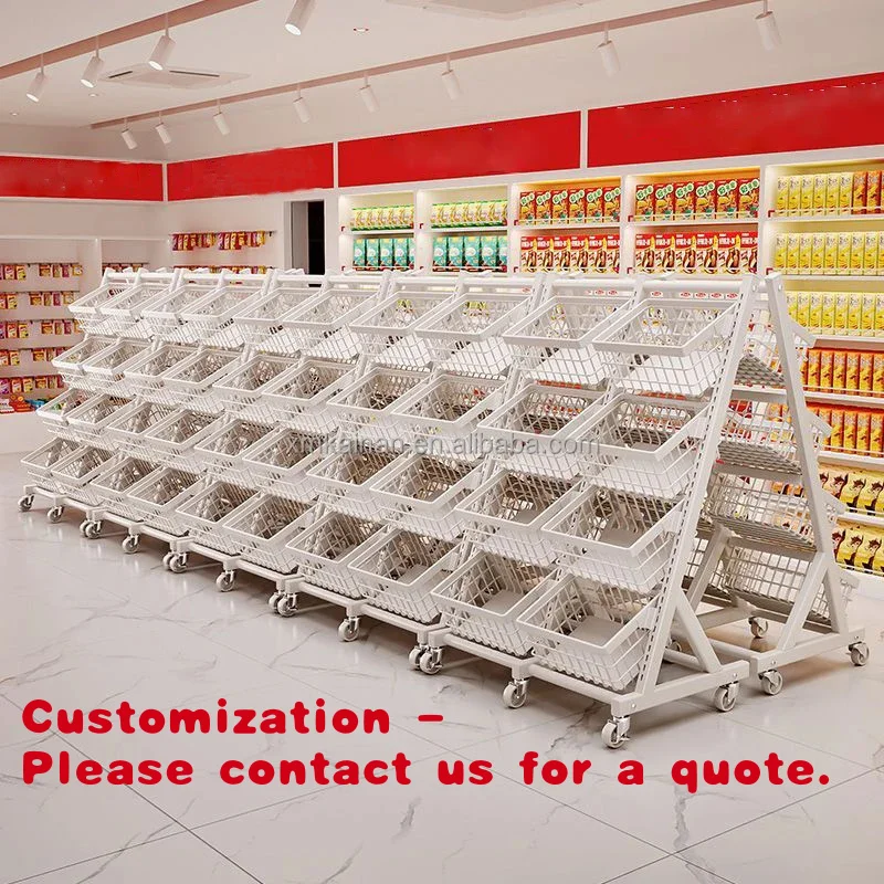 

Customize.Kainice Double Sided Duty Metal Wire Rack with Wheel Powder Coated Steel Rack Floor Standing Supermarket Snack Store D