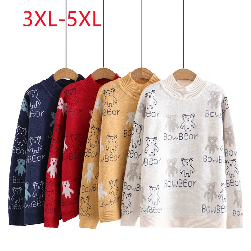 New 2022 Ladies Autumn Winter Plus SizeTops For Women Large Size Cartoon Long Sleeve O-neck Coat 3XL 4XL 5XL