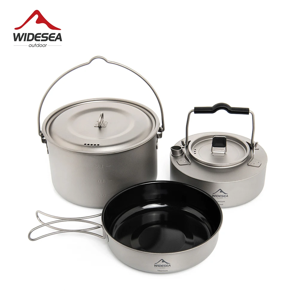 Widesea Camping Titanium Cookware Set Ultra-light Portable Teapot Frying Pan Soup Pot Outdoor Kitchen Picnic Fishing Hiking