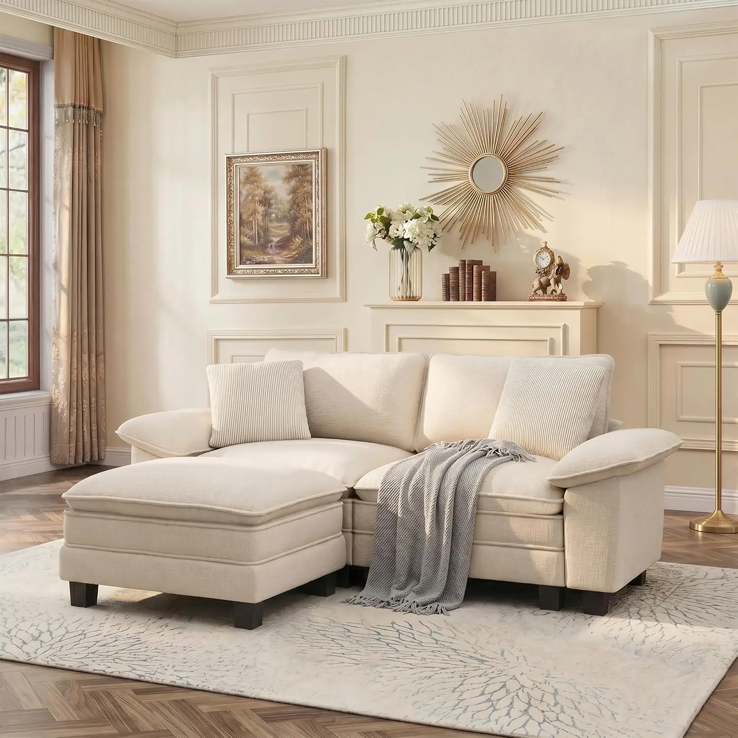 Oversized Sectional Loveseat with Movable Ottoman, Modular Living Room Furniture, 87.5