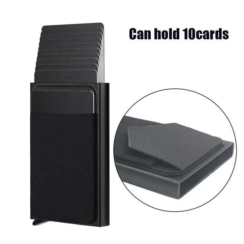 Slim Aluminum Wallet With Elasticity Back Pouch ID Credit Card Holder Mini RFID Wallet Automatic Up Bank Card Case