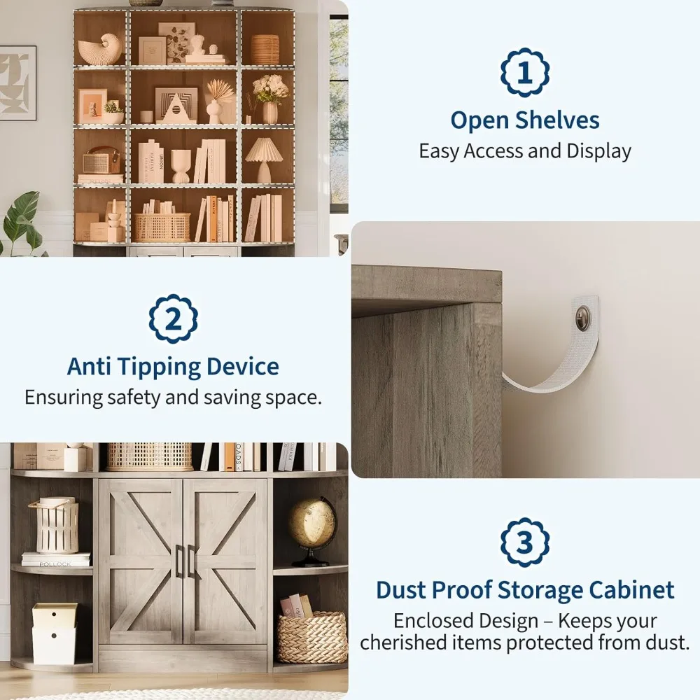 

75in Tall Bookcase with Storage Cabinet, 6-Tier Wide Floor Bookshelf with Doors, Modern Wooden Standing Display, Customized