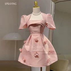 SPRAYING Principessa Rosa Mini Abito da ballo Maniche corte A-line Sopra Abiti da festa di compleanno Abiti da sera con cerniera in raso Personalizzati