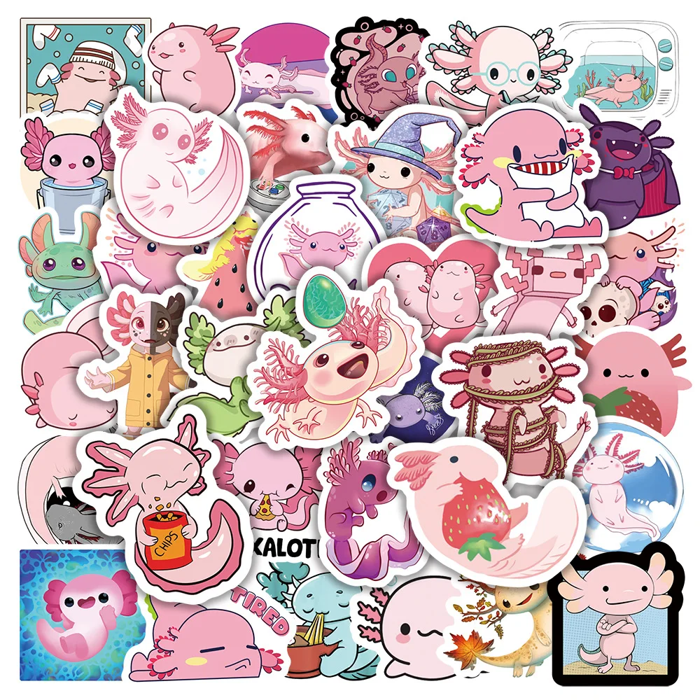 Cute Axolotl Stickers Pack 50Pcs, Kawaii Stickers for Water Bottles Laptop Phone Journaling Glueewee Vinyl Waterproof Stickers