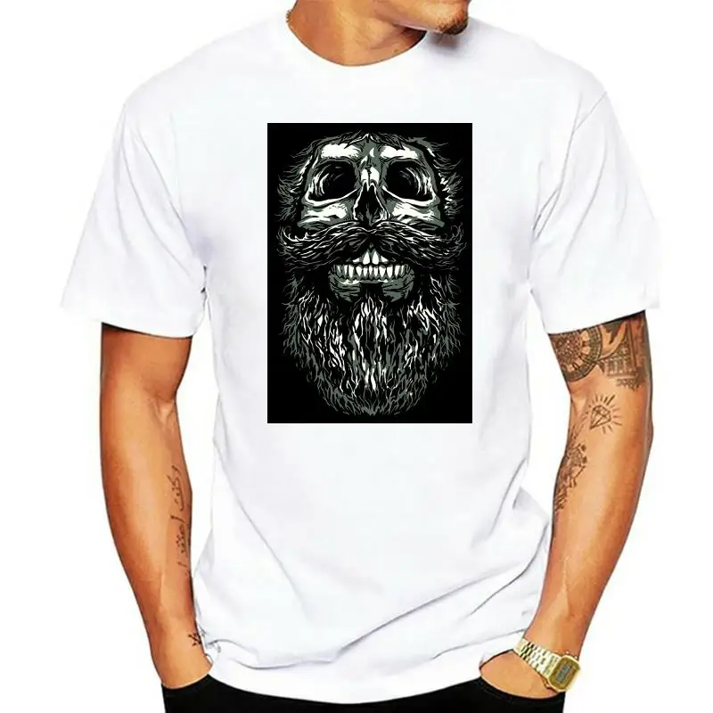 Skull Beard T-Shirt Mens Skeleton Pirate Undead Gothic Rock Punk Metal Custom Screen Printed Tee Shirt