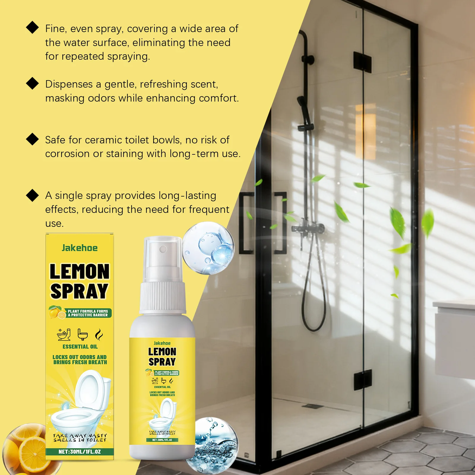 30ml Portable Deodorizer Spray Air Freshener Toilet Odor Elimination Cleaning Agent Bathroom Deodorant Long-lasting Lemon Flavor