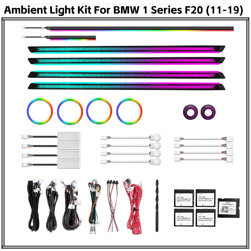 

Динамический 64-цветный окружающий свет для BMW F20 M140i 2018 F21 1 серии 2011-2019, аксессуары для внутреннего светодиодного освещения