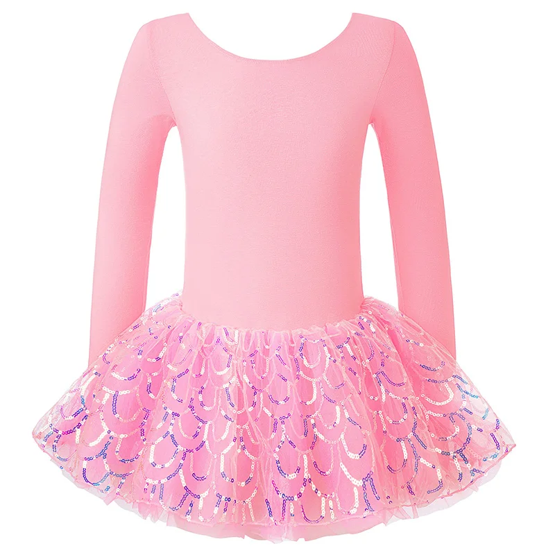 الفتيات الباليه الرقص ثلاث طبقات توتو يوتار لفتاة الجمباز الرقص مع الكلاسيكية طويلة الأكمام سباركلي الترتر فستان رقص