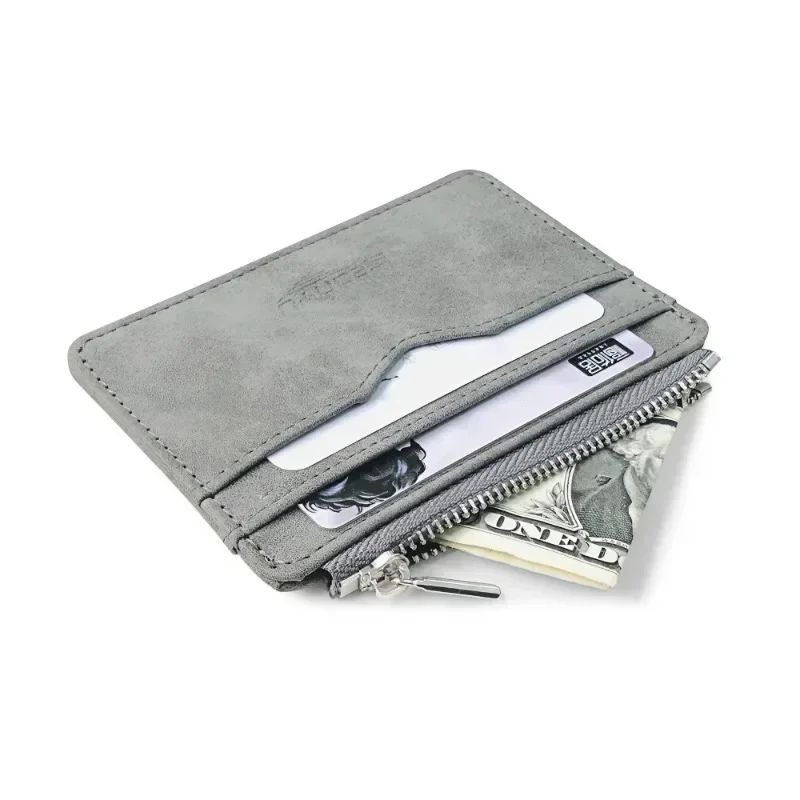 Short Matte Leather Card Wallet - Retro Multi-card Holder with Frosted Fabric, Zipper Bag for Money, New Minimalist Purse