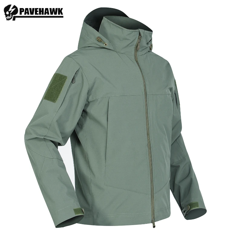 

Waterproof Hooded Jacket Men Soft Shell Outdoor Wear-Resistant Windbreaker Lightweight Breathable Elastic Tactical Combat Coat