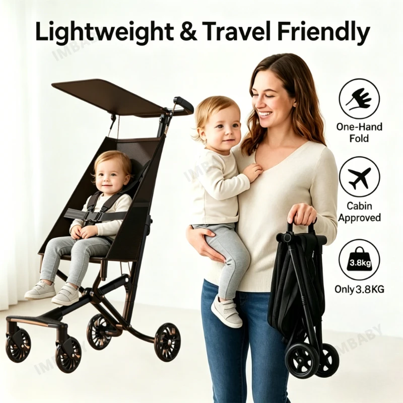 

IMBABY Усовершенствованная легкая прогулочная коляска, складывающаяся одной рукой, вес 3,8 кг, для детей 0-6 лет, с солнцезащитным козырьком и комфортным сиденьем