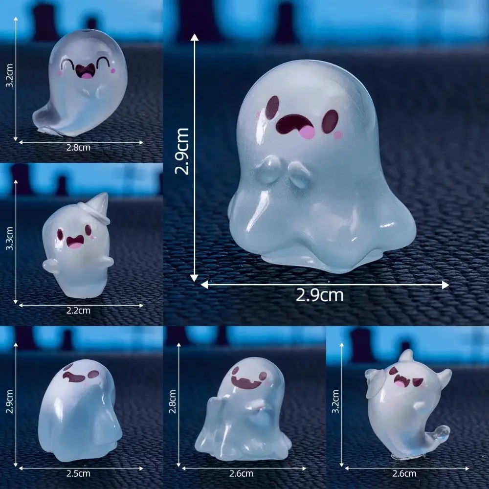 10PCS Luminous Ghost Doll Toy Cartoon Halloween Miniature Figurine Ornament Resin Glowing Halloween Microlandscape Decoration