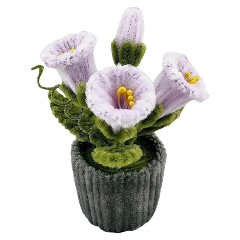 4X7B Plush Stems Potted Plant Craft Set Handmade Plush Stems Potted Flower Set