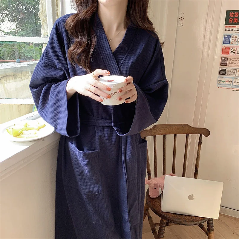 Bathrobe for Women with Belt Long Sleeve Nightdress Pocket Kimono Autumn Robe Pajama Casual Robes Sleepwear Homewear Bathrobes